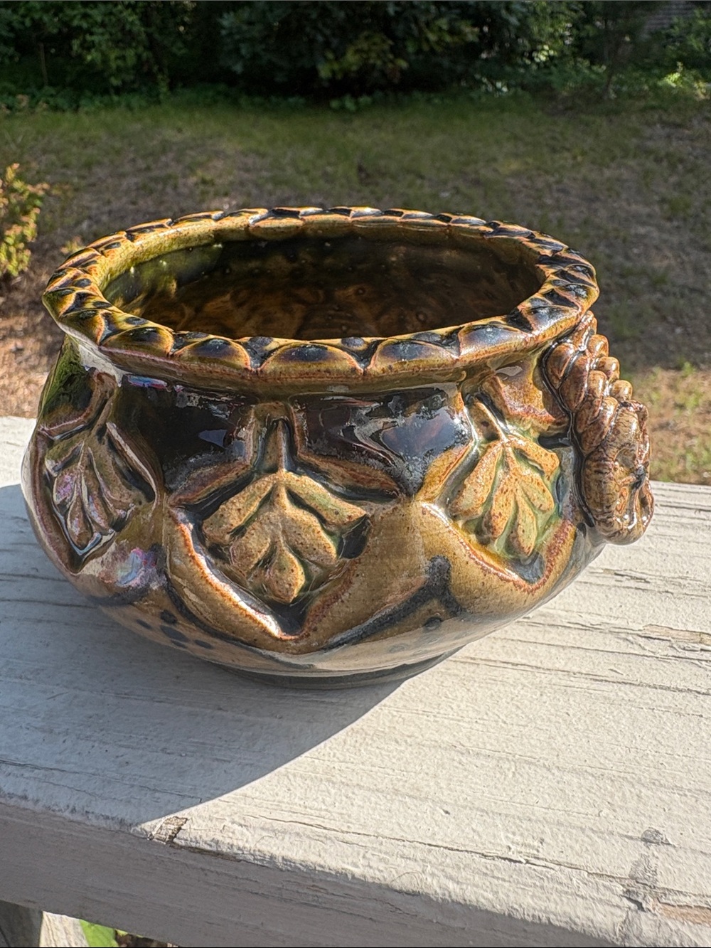 The Barn Pottery, Cape Cod- Artisan Glazed Ceramic Plant Pot in Brown&Green 2016 - Picture 8 of 9